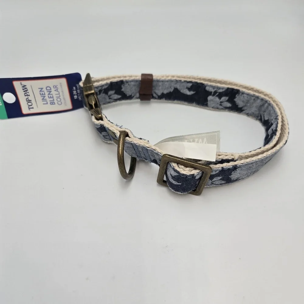 Top Paw‎ Dog Collar Size Large Linen Blend Denim Comfort Adjustable Collar